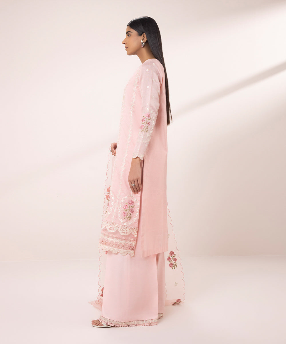 3 Piece - Embroidered Cotton Net Suit