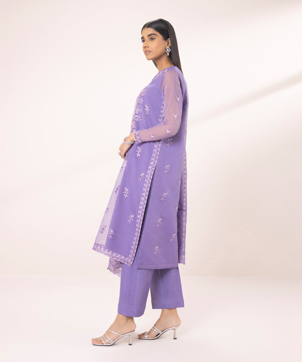 3 Piece - Embroidered Organza Suit