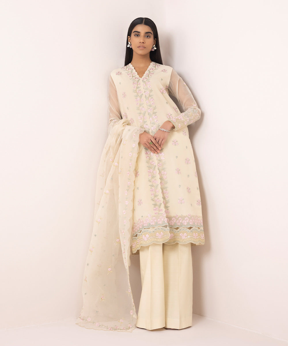 3 Piece - Embroidered Organza Suit