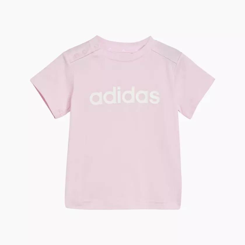 Adidas Essentials Lineage Organic Cotton Kids Unisex T-shirt and Shorts Set (0-4 year) -Clear Pink/White