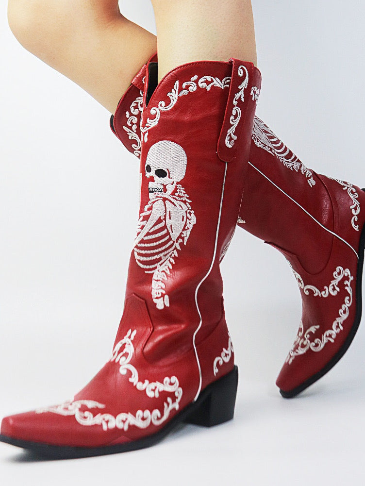 Ashore Western Shop 2023 Cowgirl Boots Fashion Skull Embroidery Western Boots