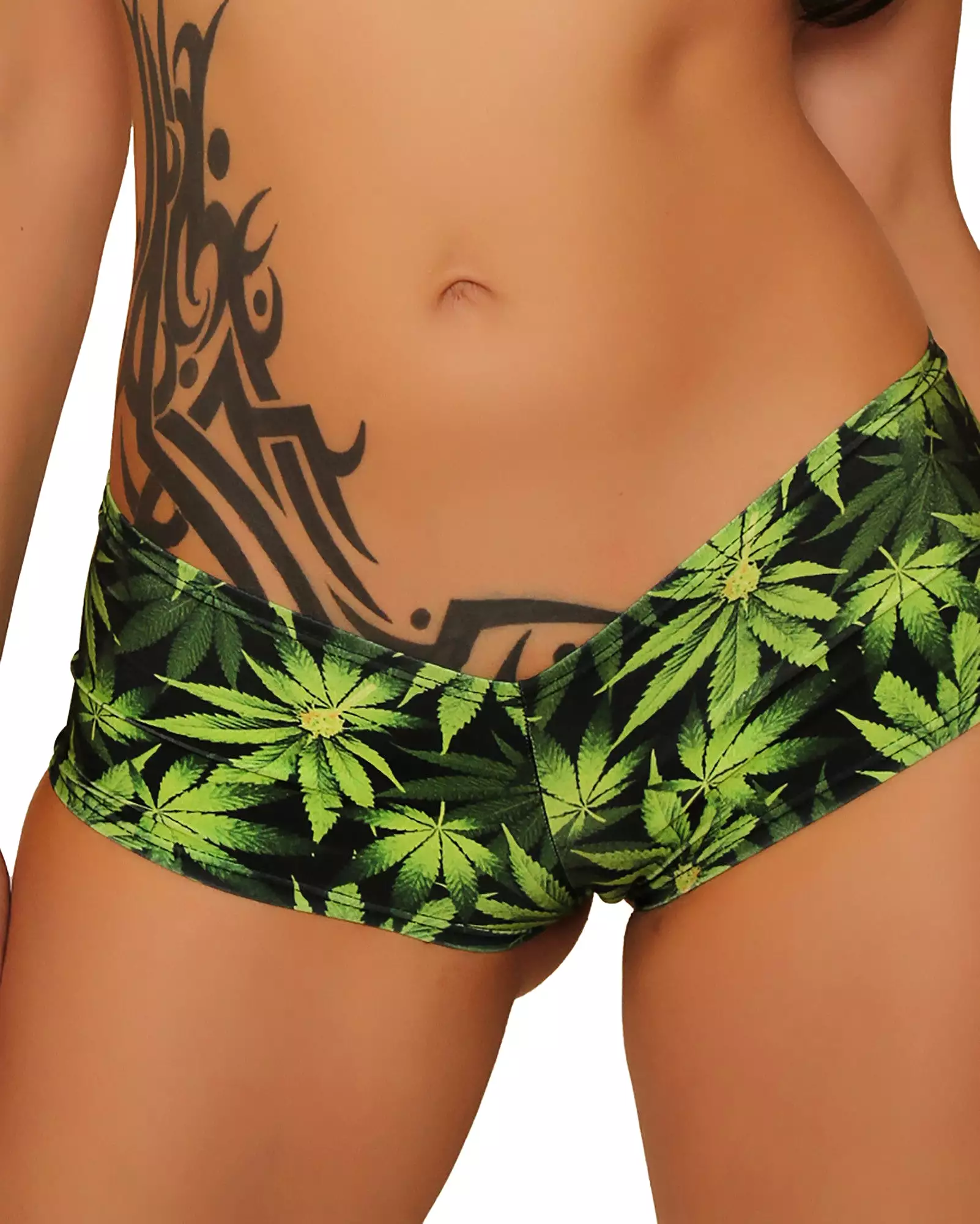 Basic Booty Shorts With Frill Bottom Marijuana Clothing