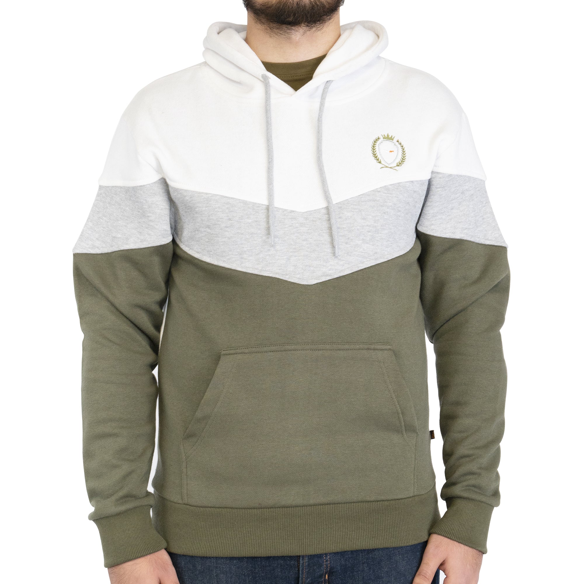 Basic Contrast Hoodie - OLV & WHT