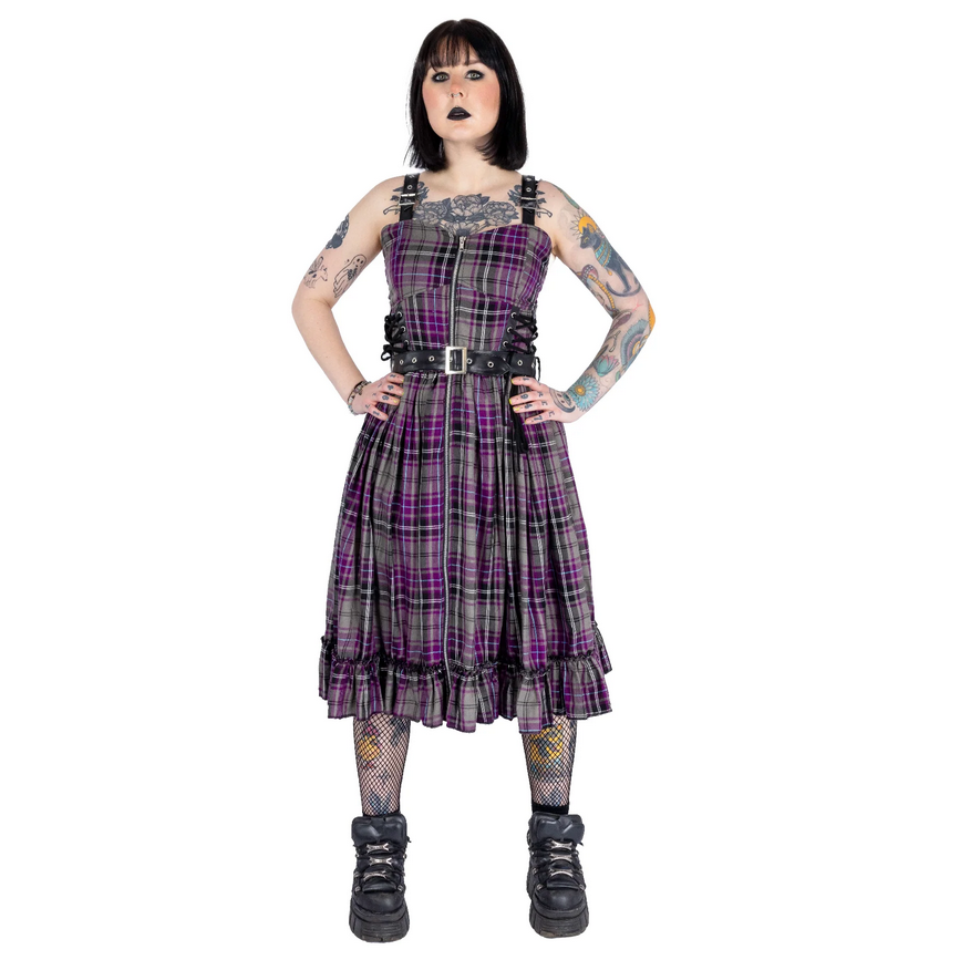 BELLONA DRESS - GREY/PURPLE CHECK