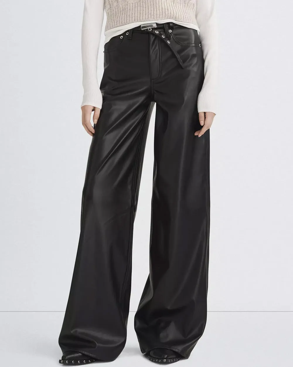 Black Vegan Leather Sofie Wide Leg Pant