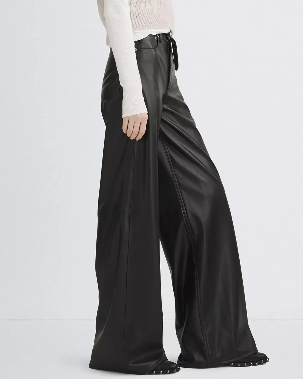 Black Vegan Leather Sofie Wide Leg Pant