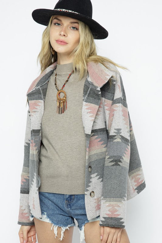 Blue B Soft Comfy Light Weight Aztec Pattern Jacket