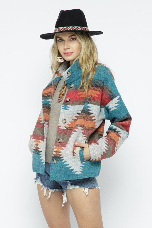 Blue B Soft Comfy Light Weight Aztec Pattern Jacket