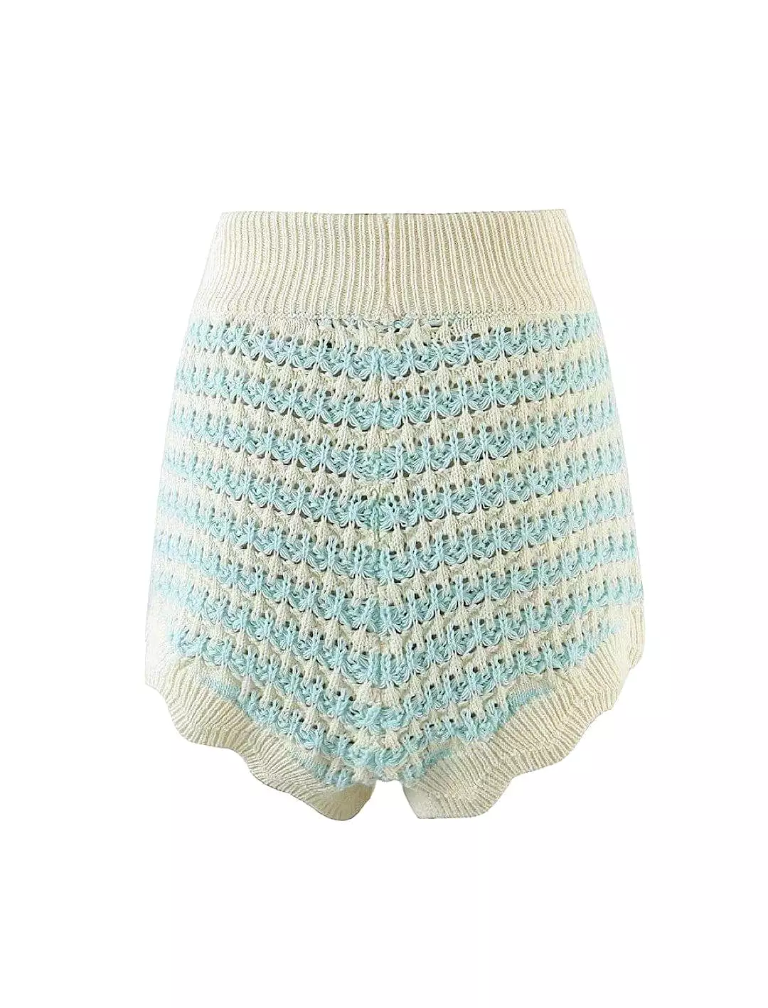 Blue Striped Knit Two Piece Cardigan Shorts Set