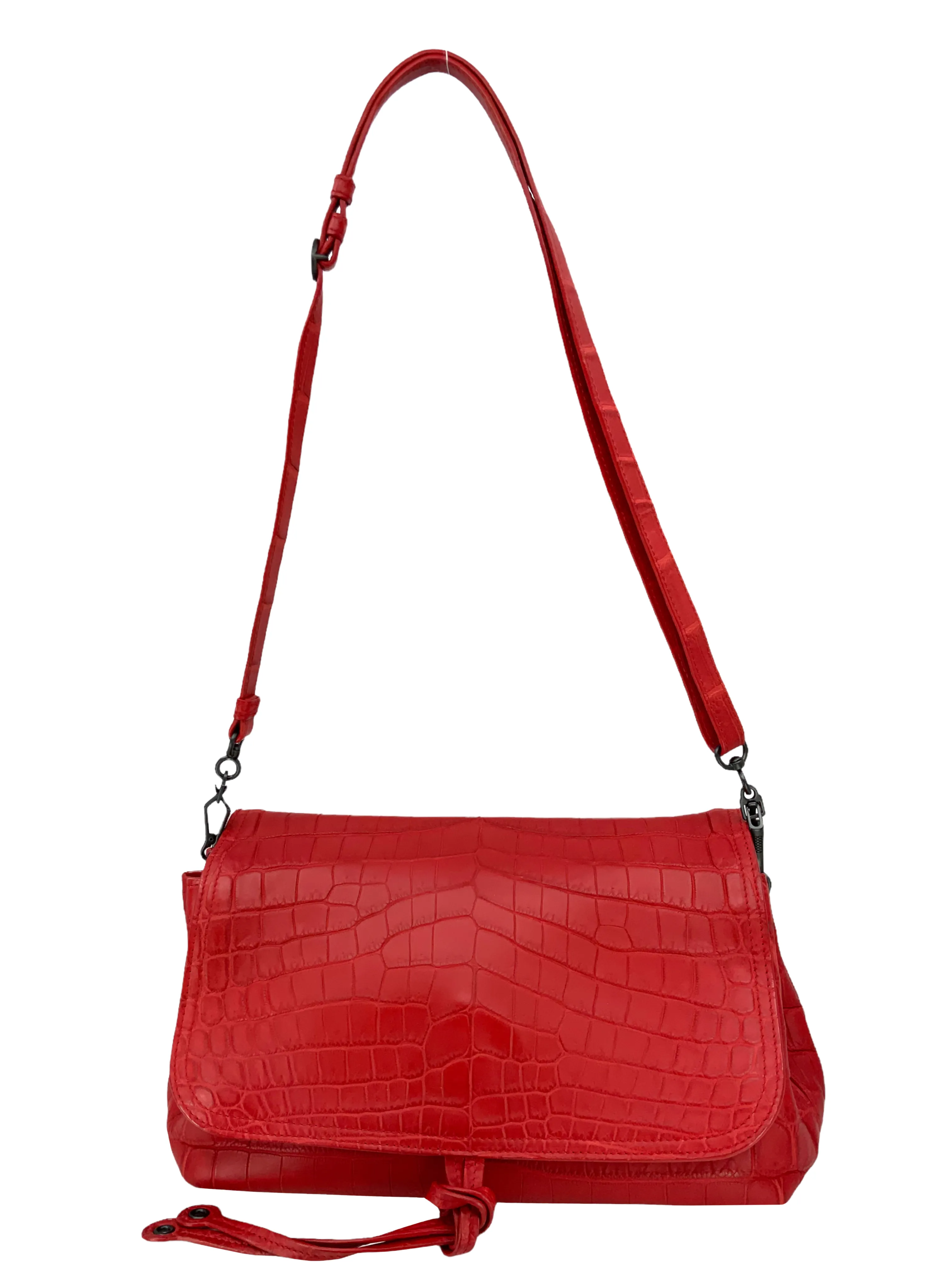 Bottega Veneta Crocodile Large Flap Bag with Shoulder Strap