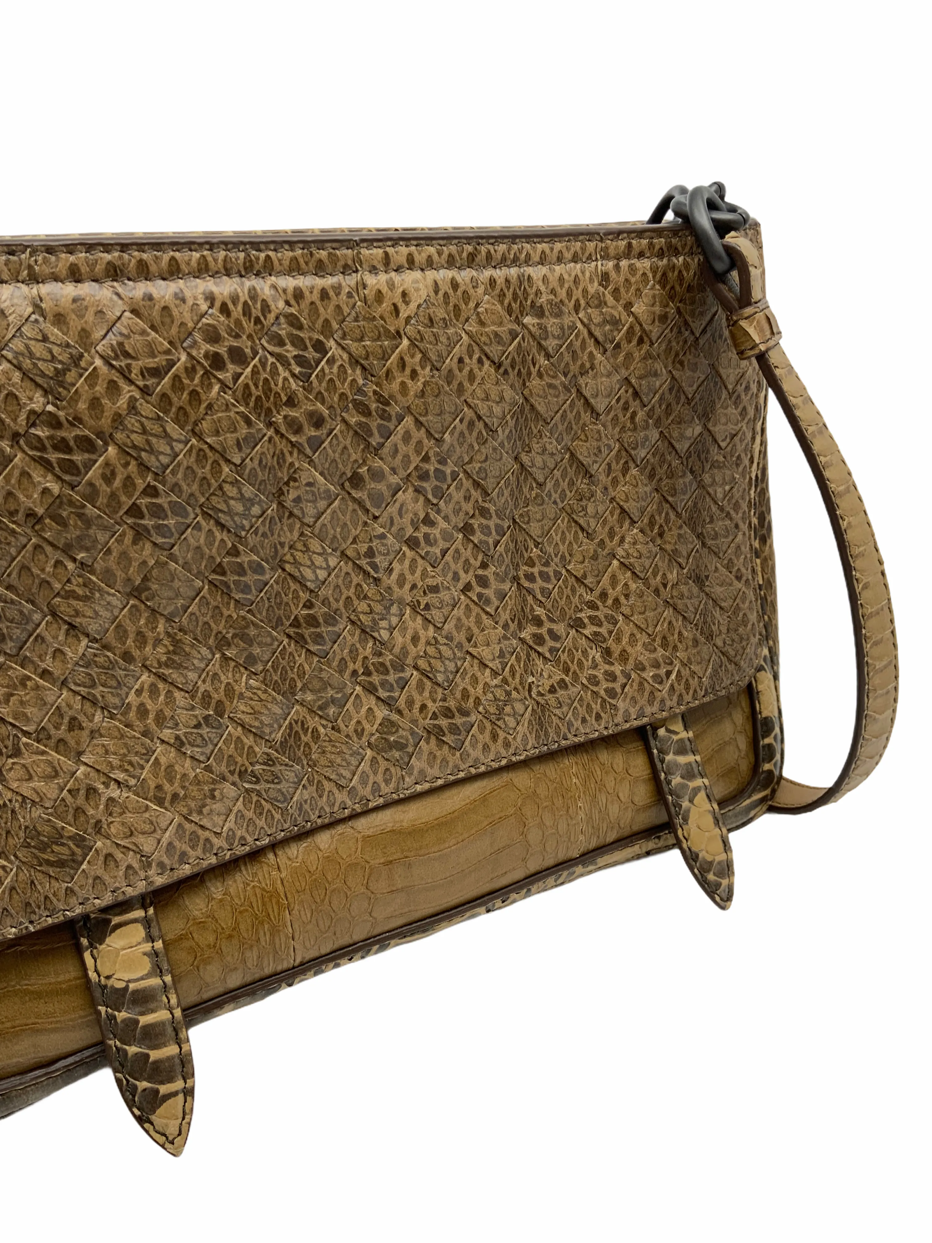 Bottega Veneta Woven Snakeskin Double Top Zip Bag NWT