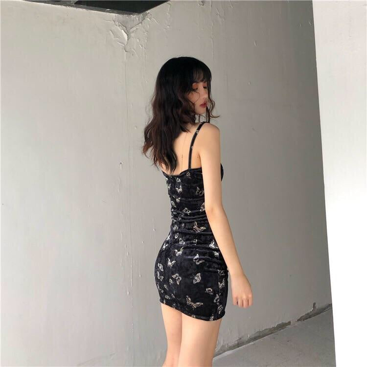 Butterfly Black Velvet Dress