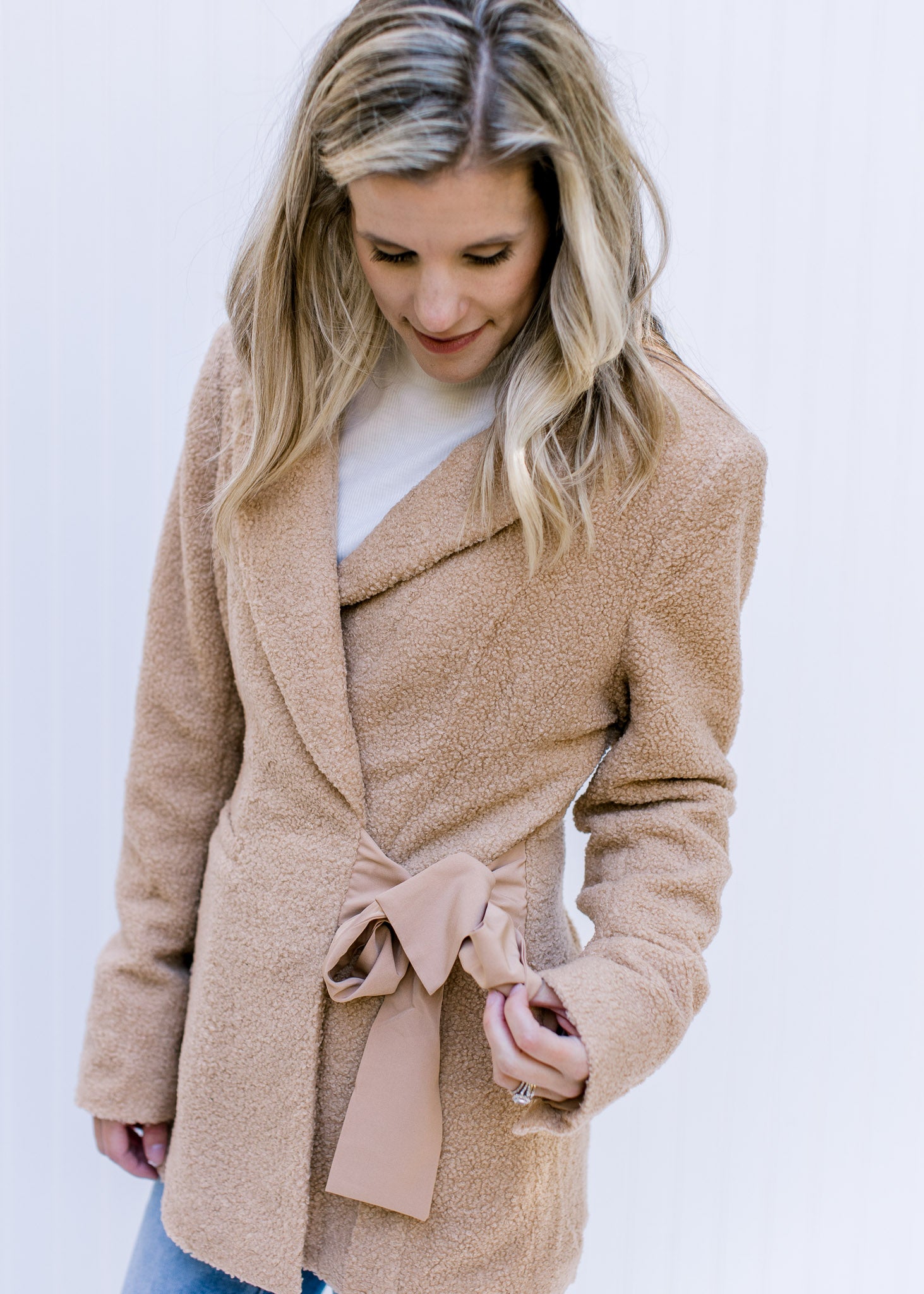 Camel Side Tie Coat