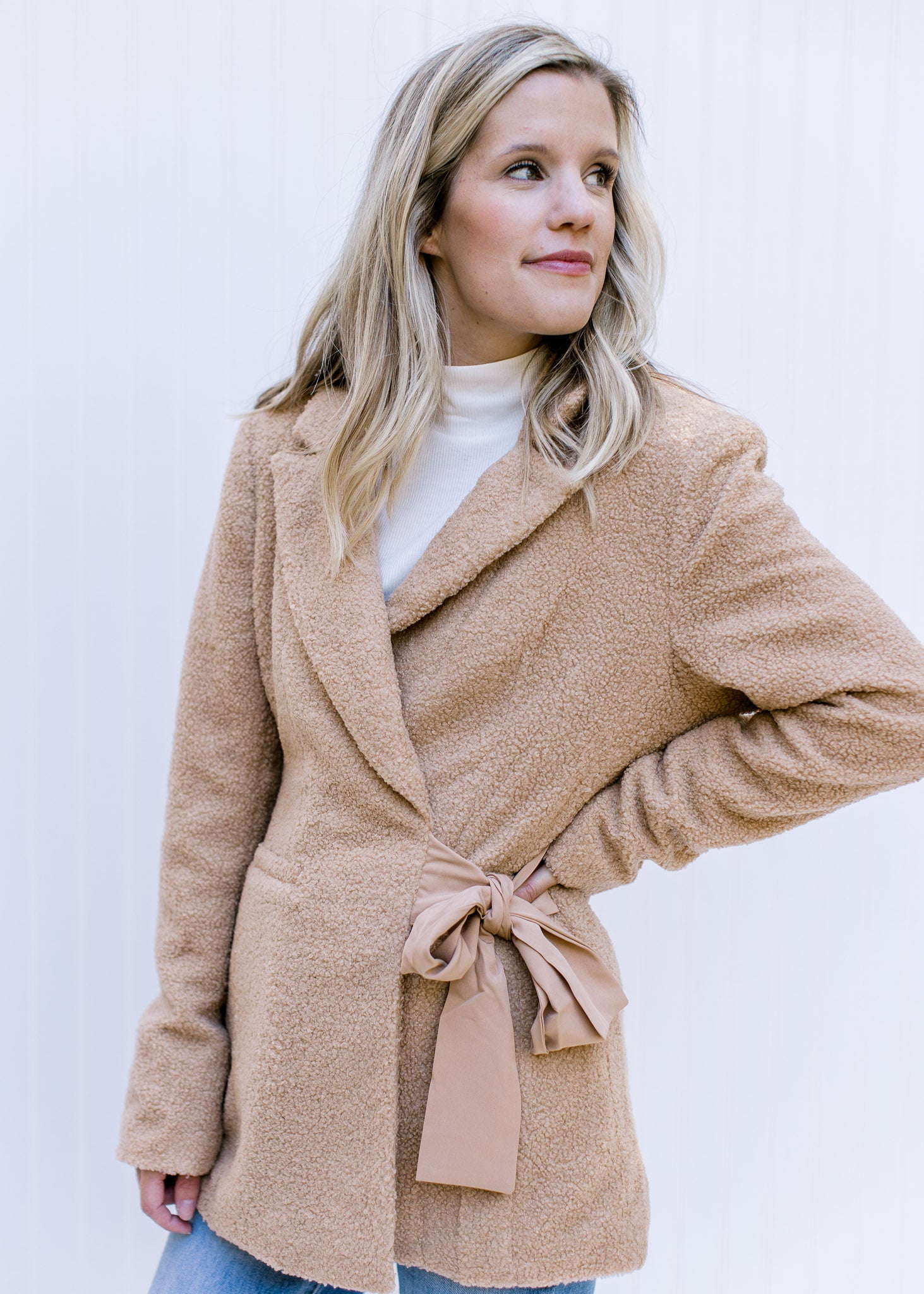 Camel Side Tie Coat