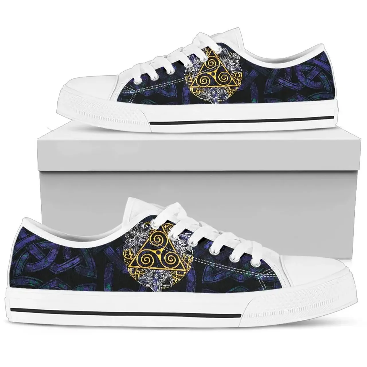 Celtic Triskelion with Daffodil Flowers Irish St Patrick’s Day Converse Sneakers Low Top Shoes