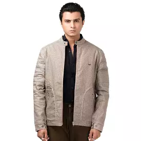 Cotton Checkered Jacket-Beige