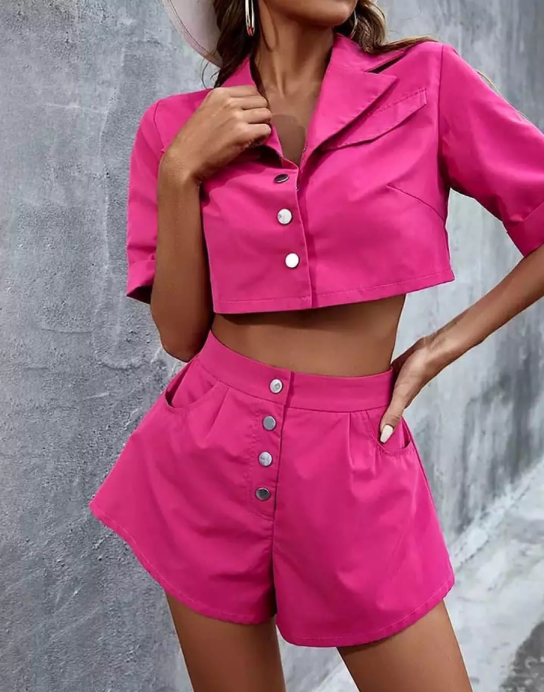 Cropped Shirt High Waisted Shorts Set