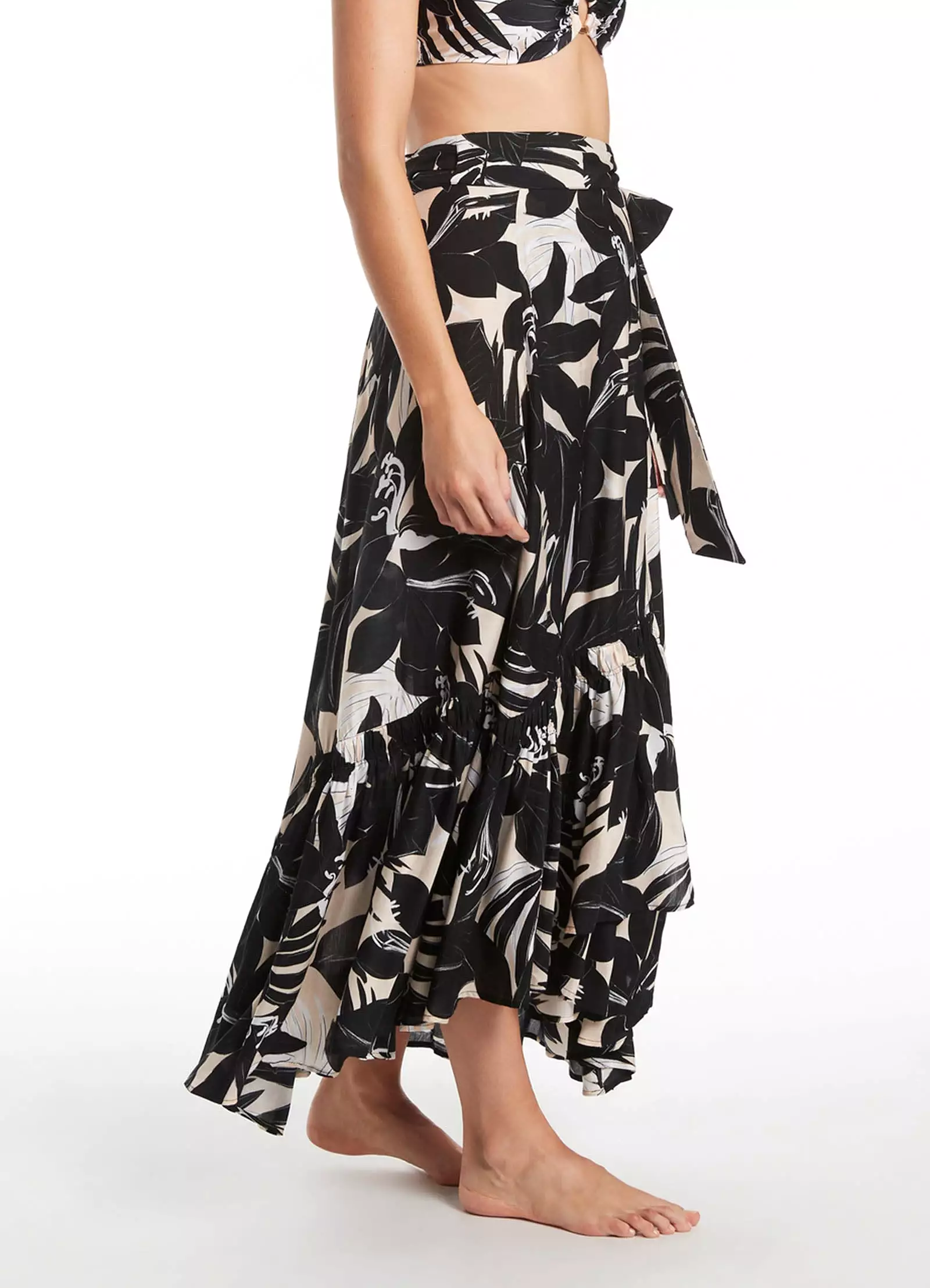 Floreale Ruffle Wrap Skirt - Black