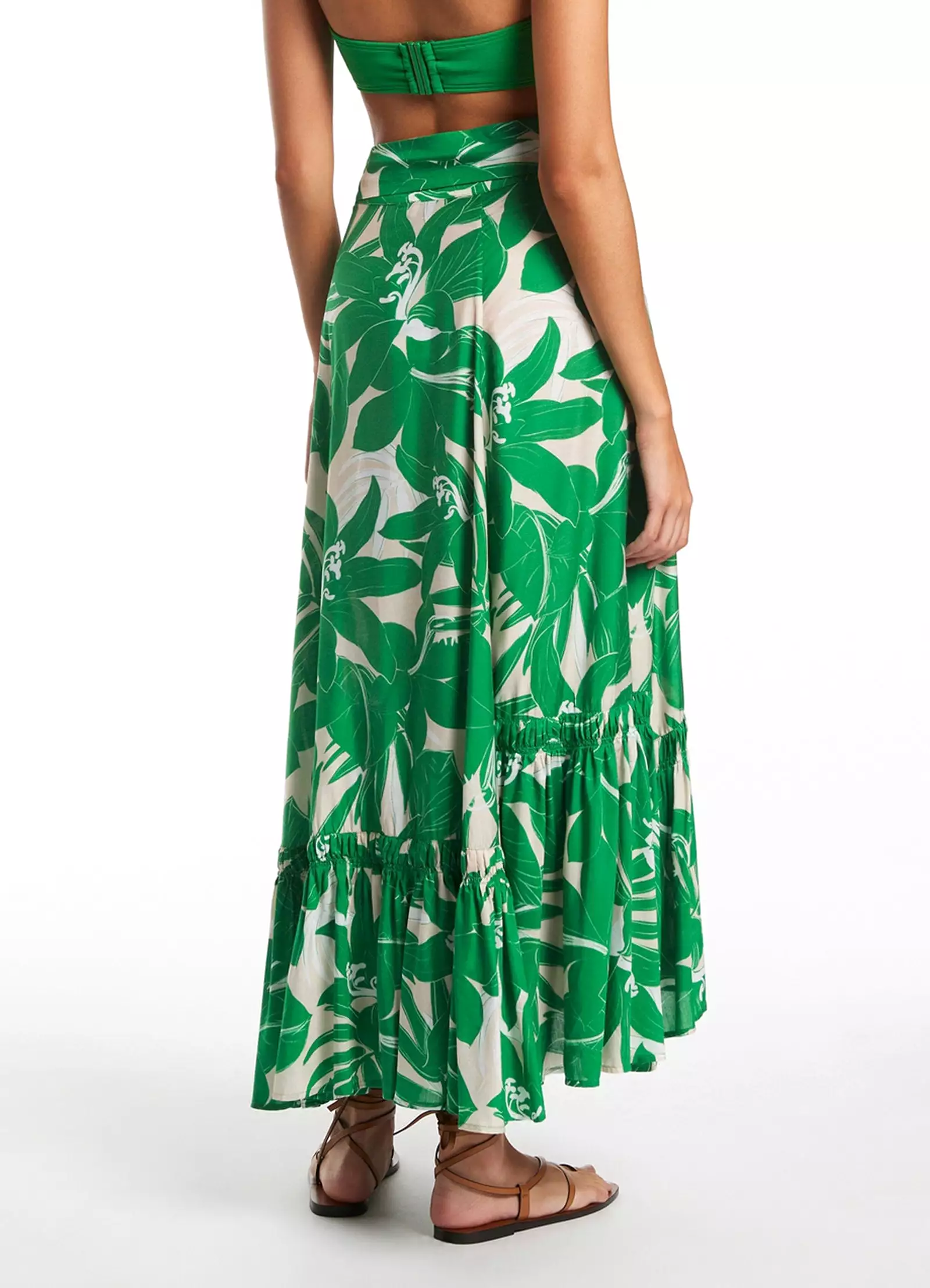 Floreale Ruffle Wrap Skirt - Green