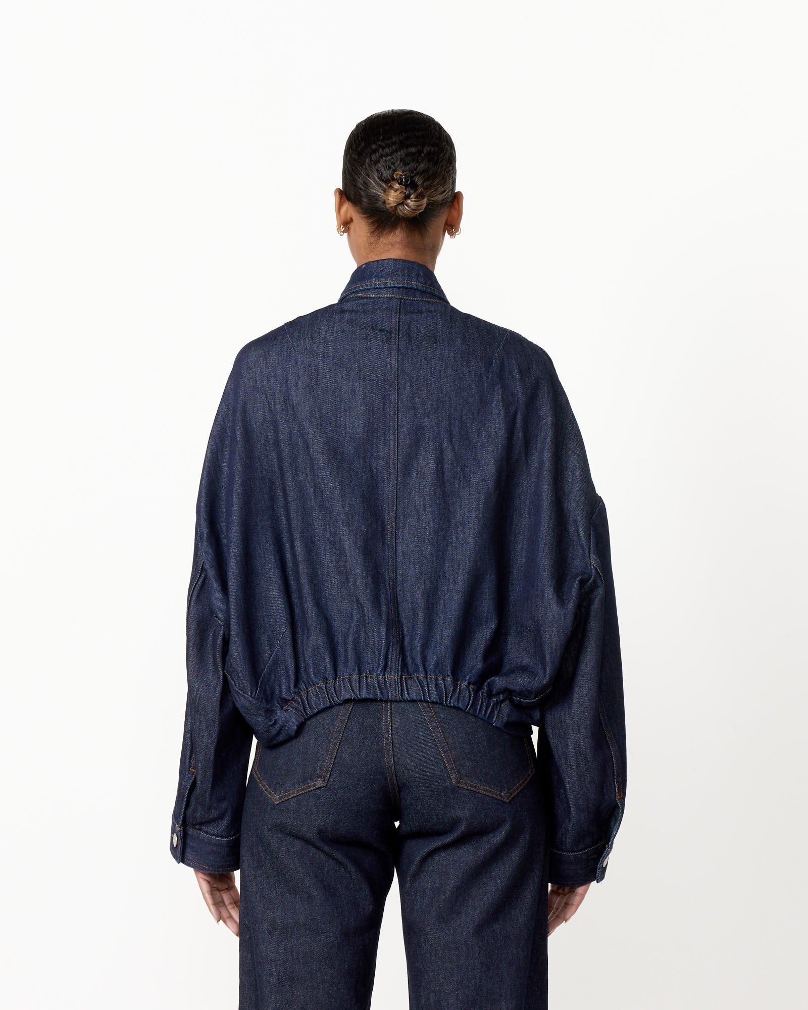 Gathered Denim Jacket in Indigo