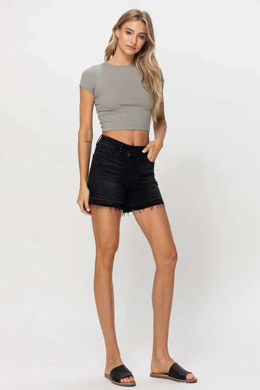 HIGH RISE CRISS CROSS STRETCH SHORTS