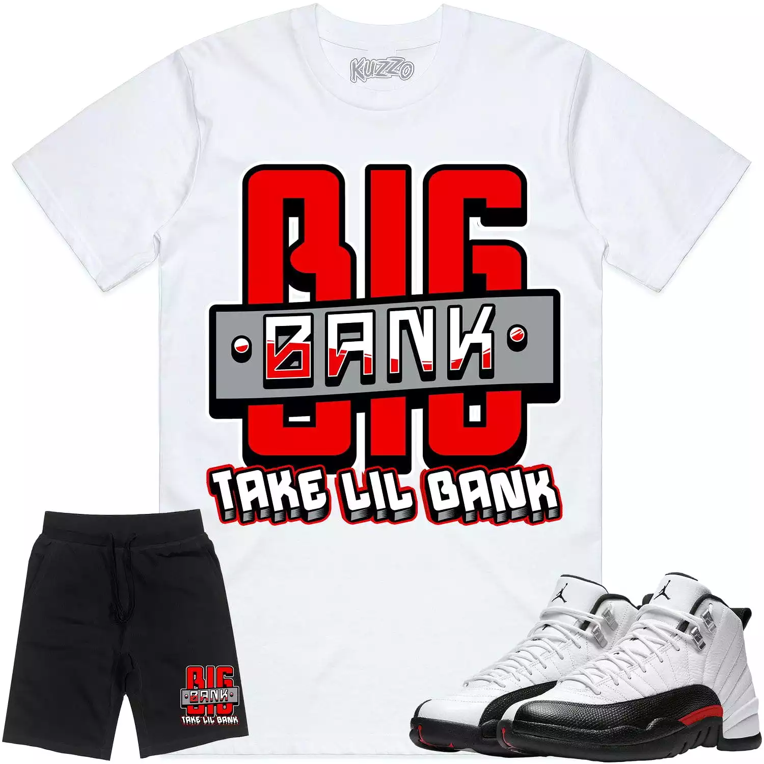 Jordan 12 Red Taxi 12s Sneaker Outfit - RED BIG BANK