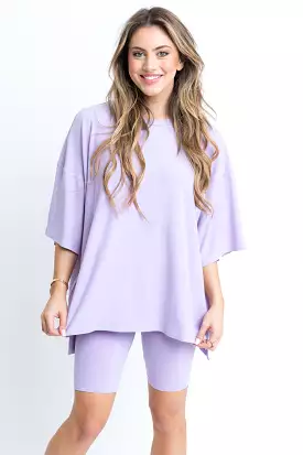 Lavender Ribbed Knit Biker Shorts Set