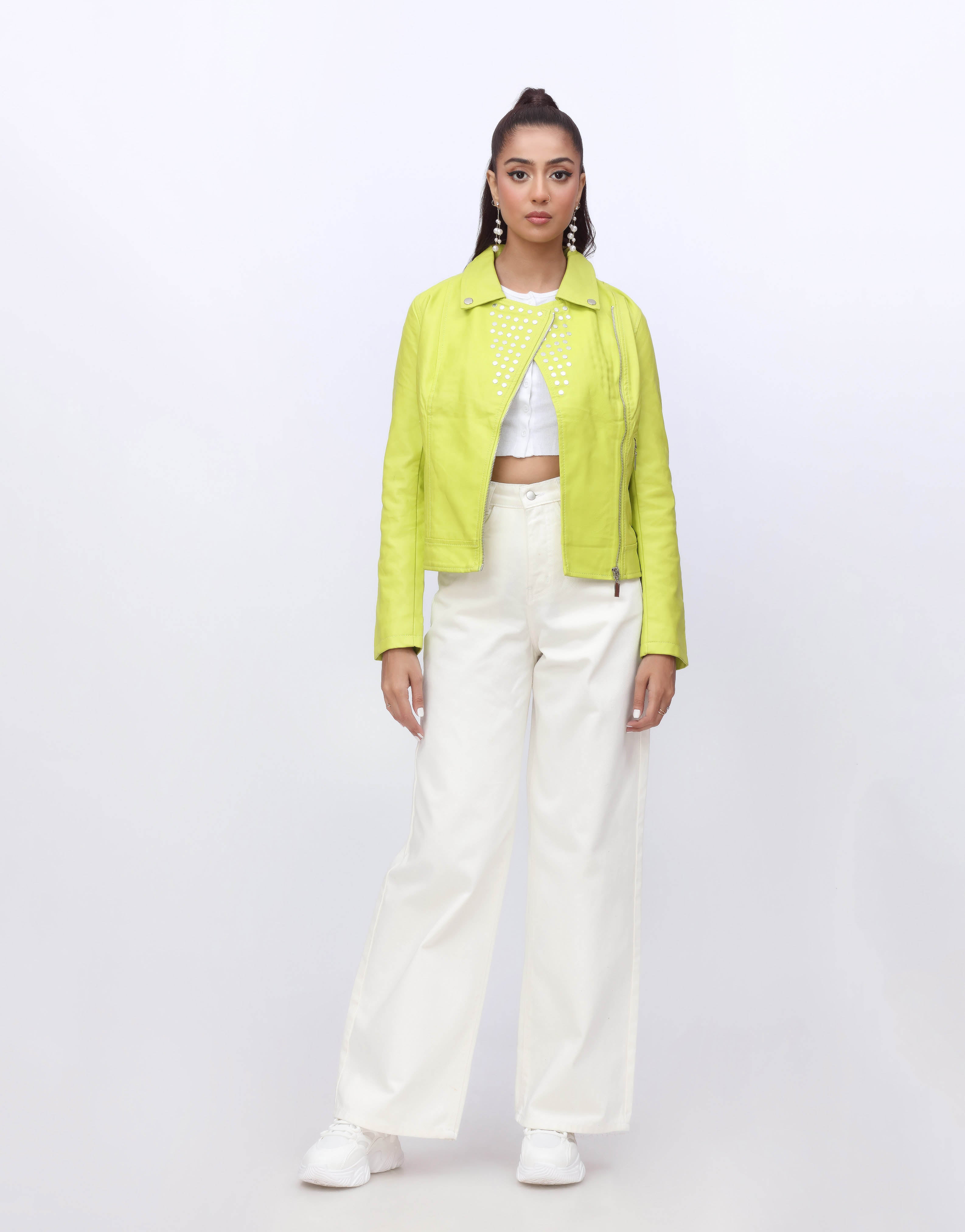 Leather Faux Jacket-Neon Green