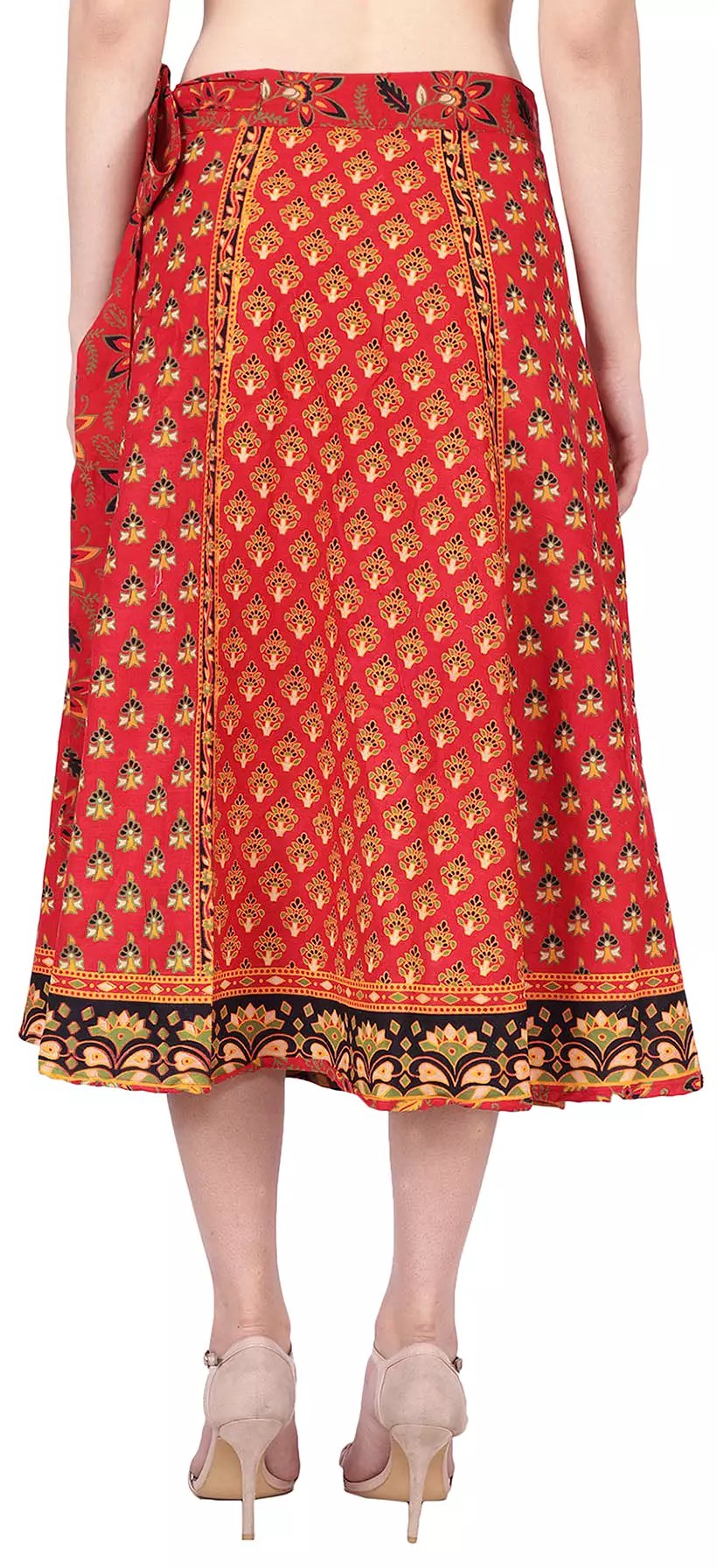 Long Printed Wrap Around Cotton Women's Indian Skirt (Red, One Size)