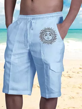 Men Linen Cargo Shorts Sunny Face