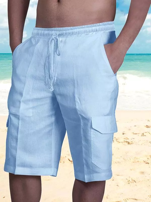 Men Linen Cargo Shorts