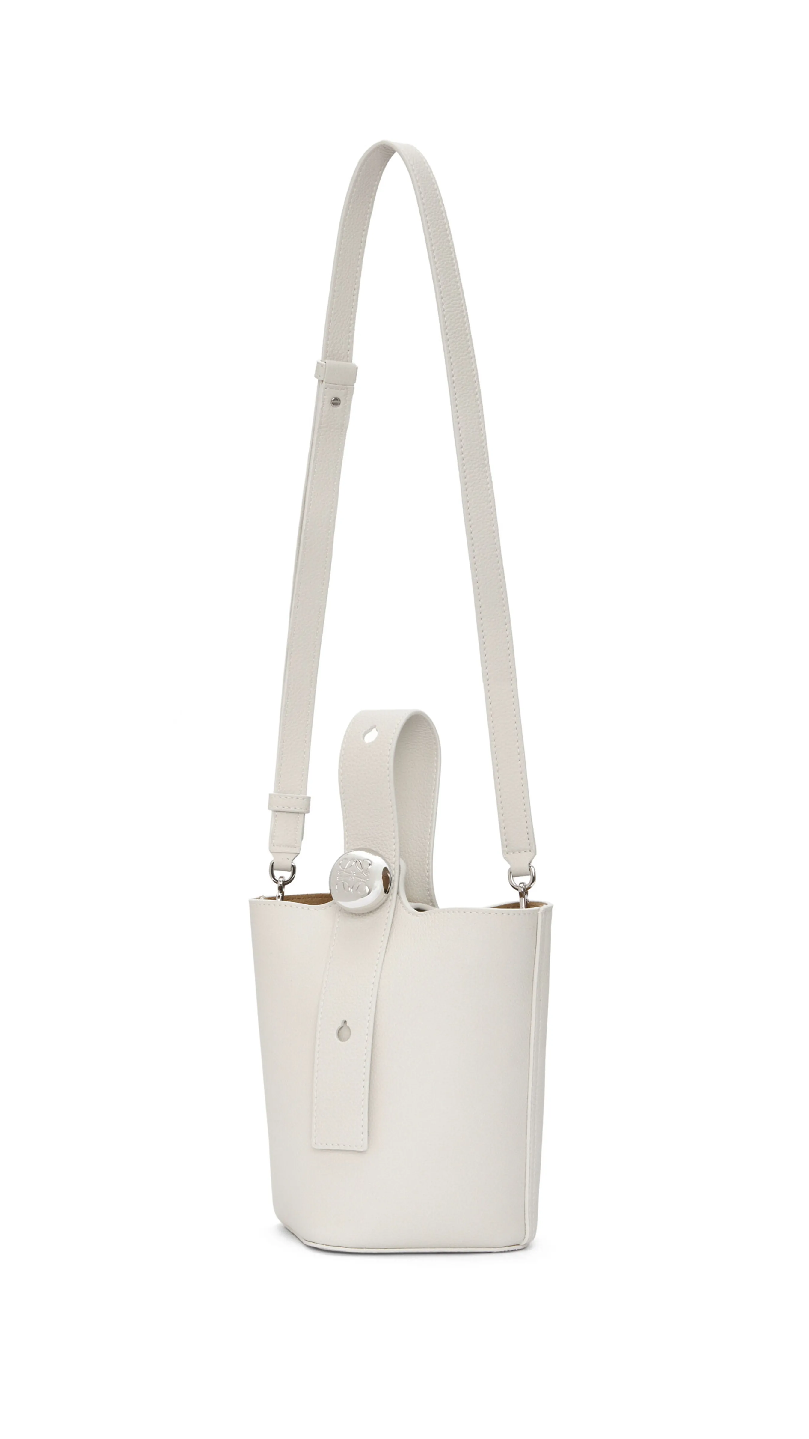 Mini Pebble Bucket Bag in Soft Grained Calfskin - Soft White