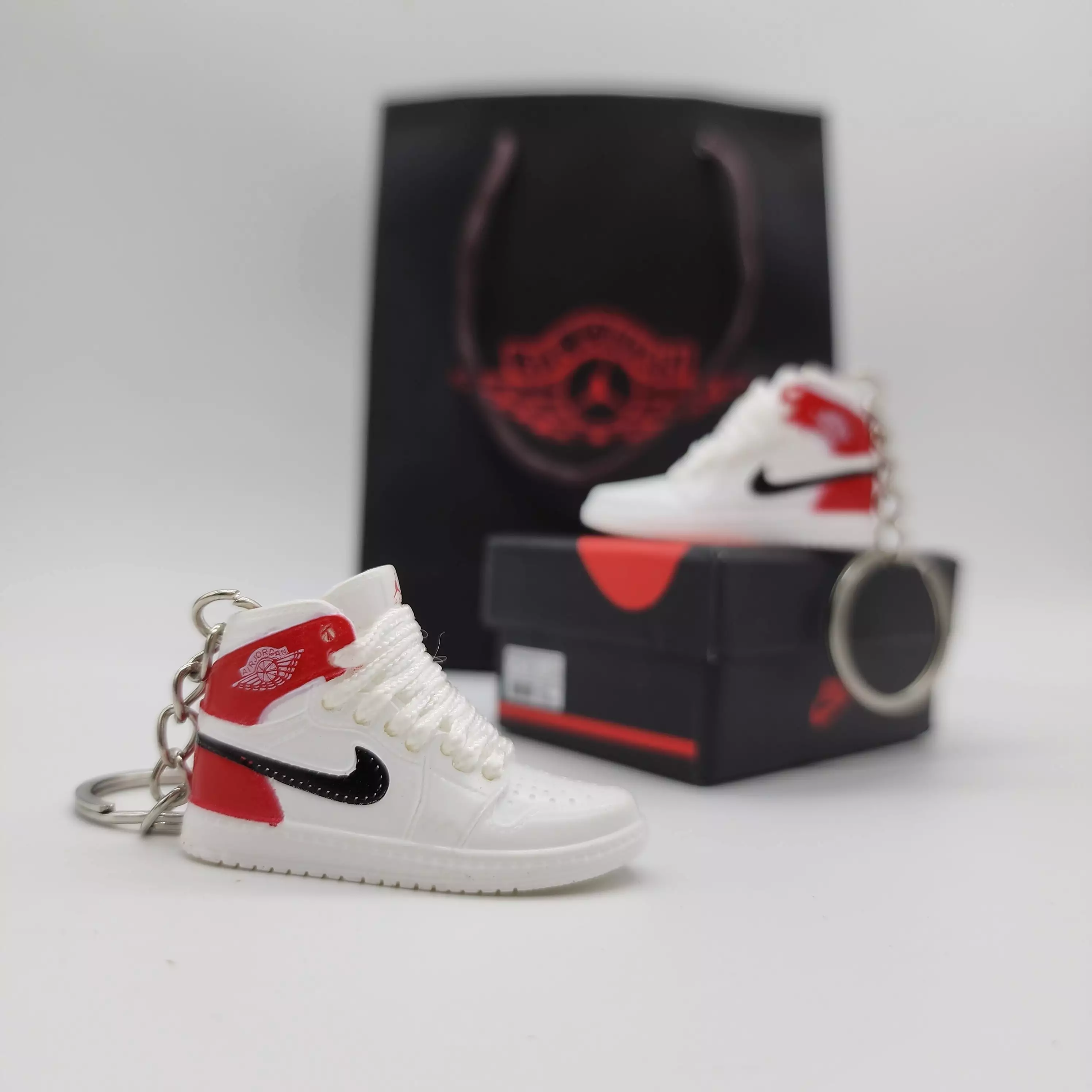 Mini Sneaker Keyring- AJ1 (White/ Red/ Black)