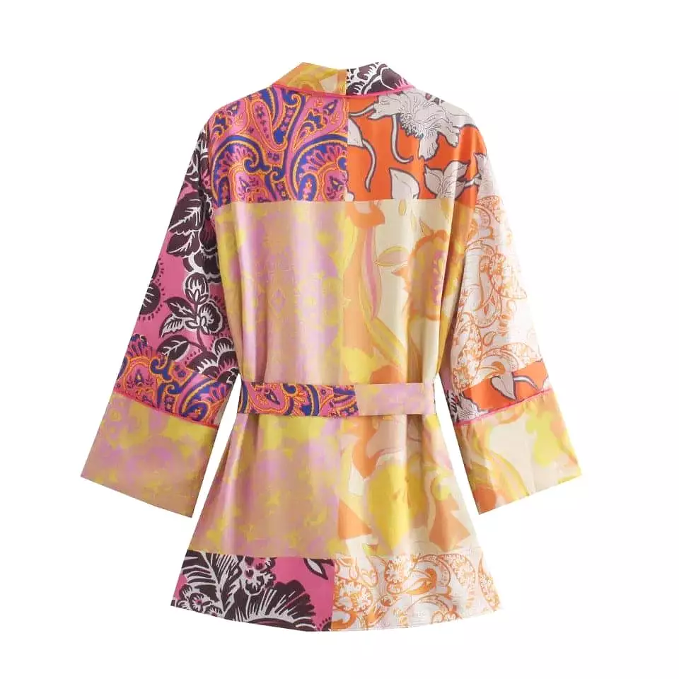 Multi Print Kimono Shorts Set