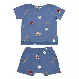 oh baby! Raw Edge Tee and Shorts Set - Baseball Print - Denim