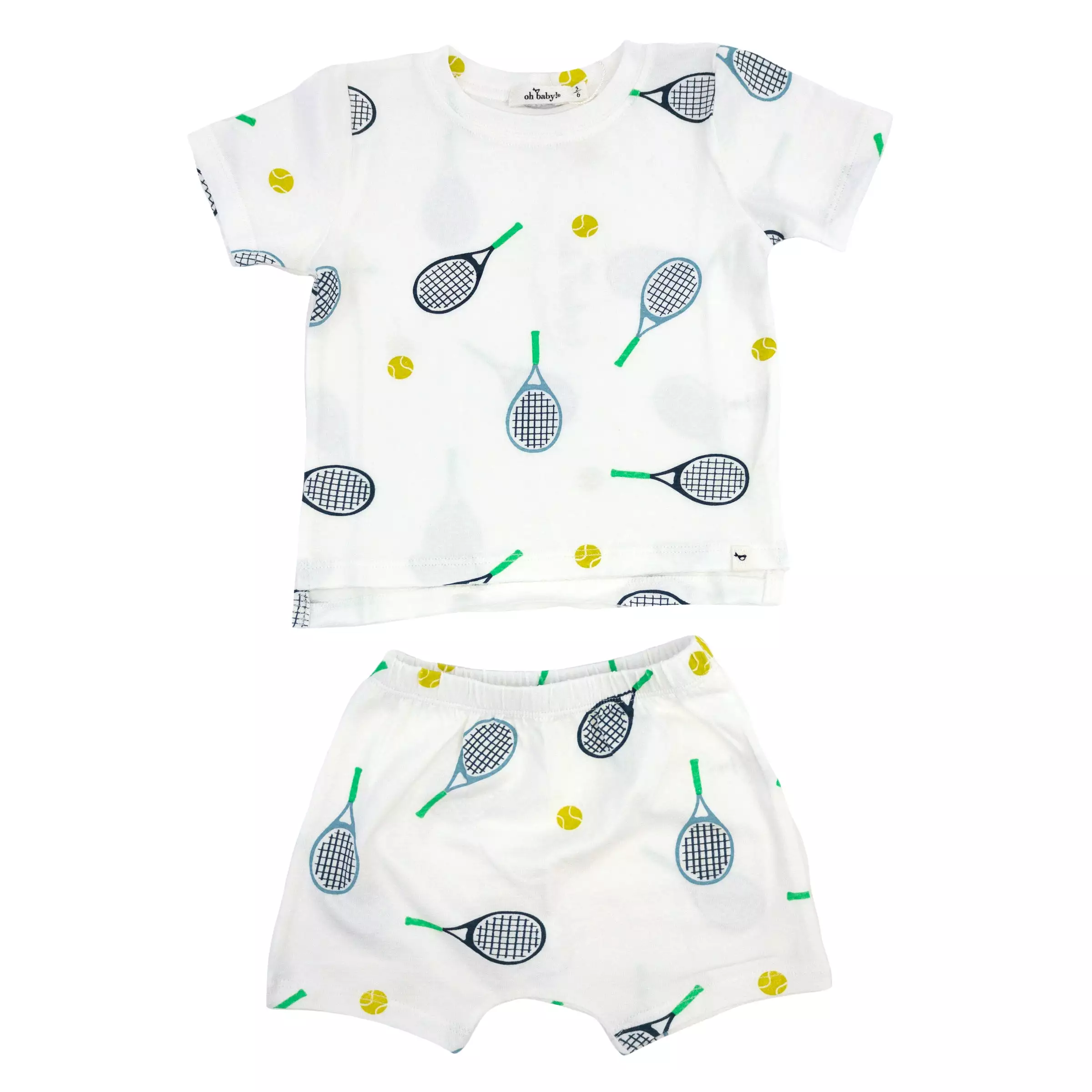 oh baby! Raw Edge Tee and Shorts Set - Tennis Print - Oyster