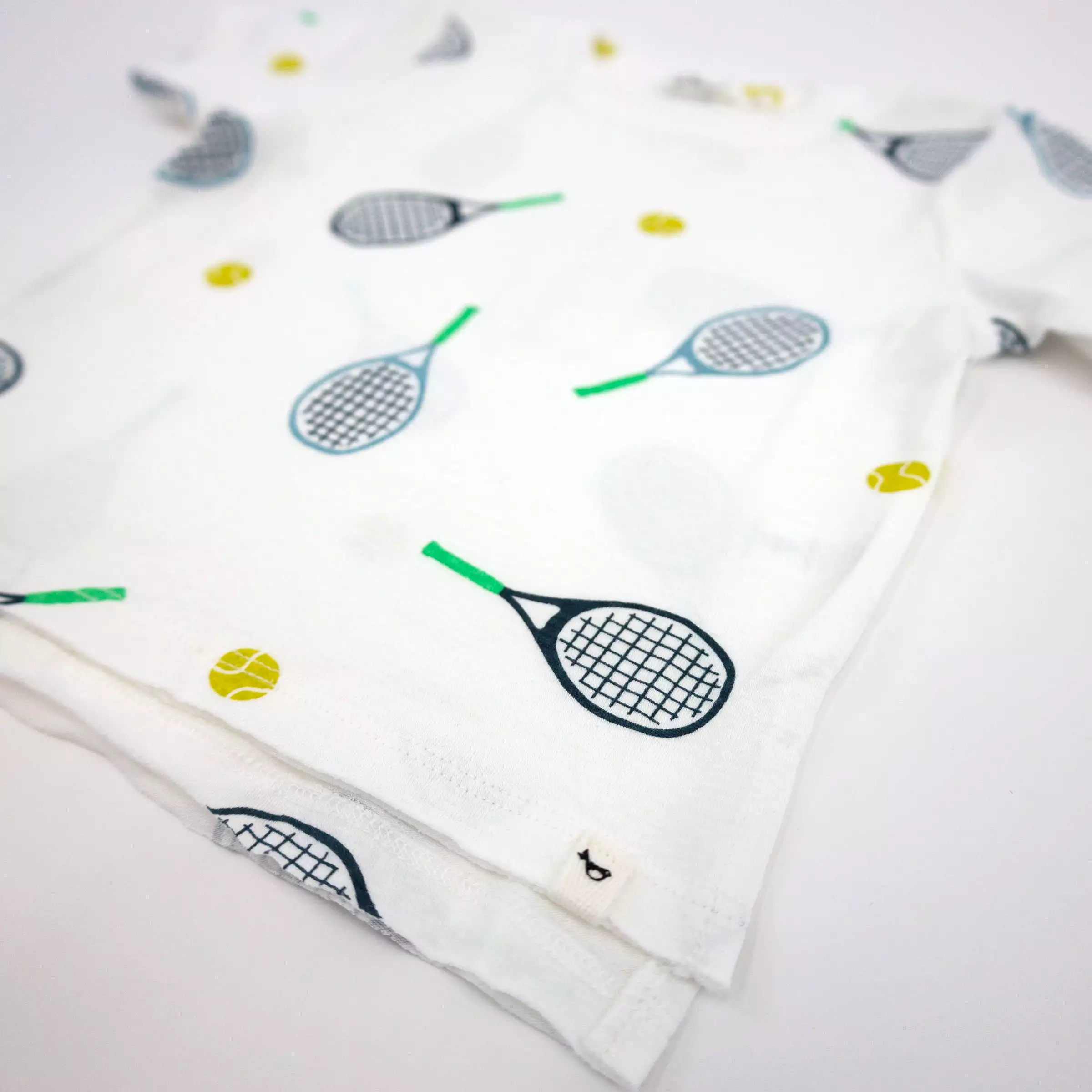 oh baby! Raw Edge Tee and Shorts Set - Tennis Print - Oyster