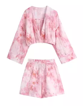 Pink Tie-Dye Shorts Set