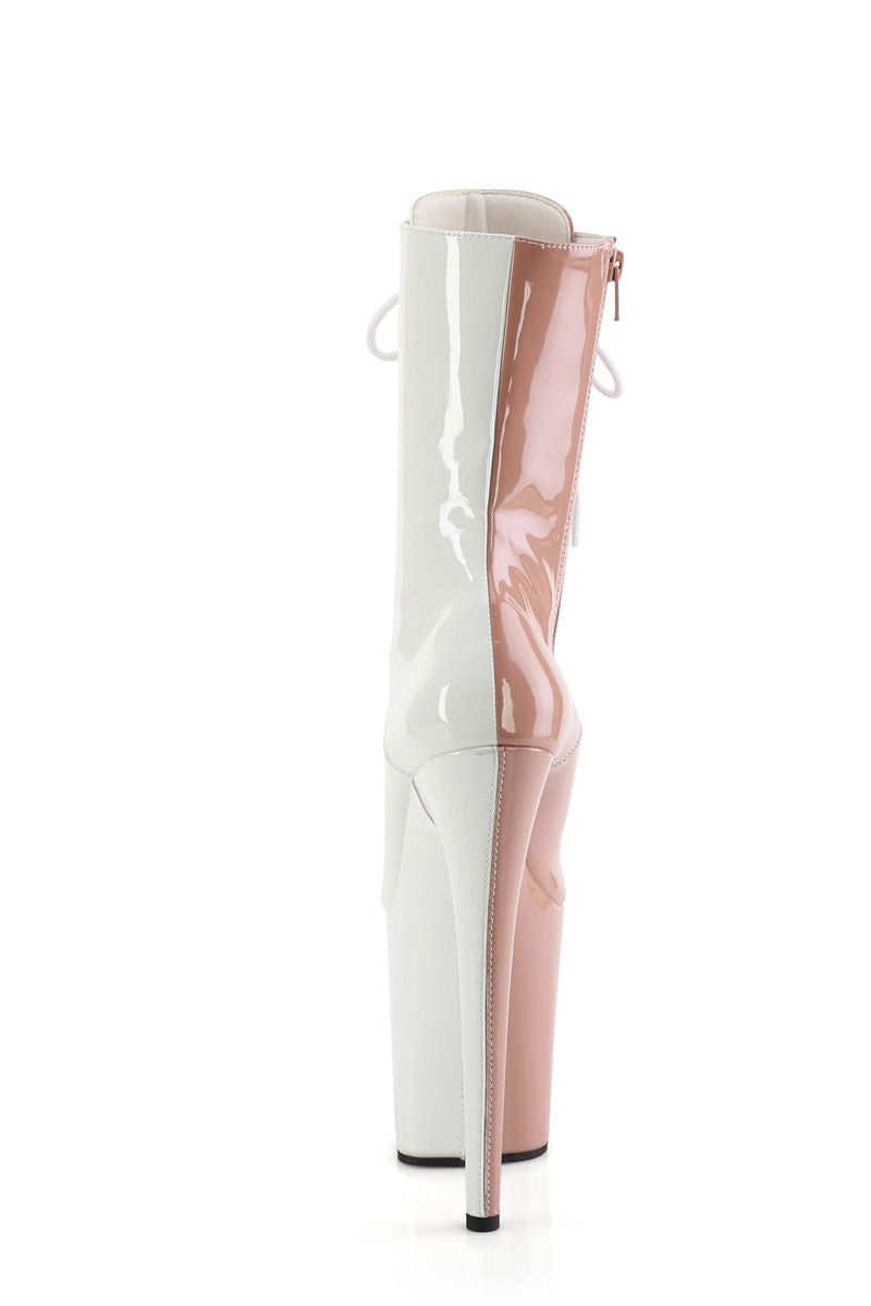 Pleaser USA Flamingo-1040TT 8inch Pleaser Boots - Patent Blush/White