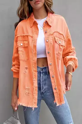 Plus Size Distressed  Denim Jacket