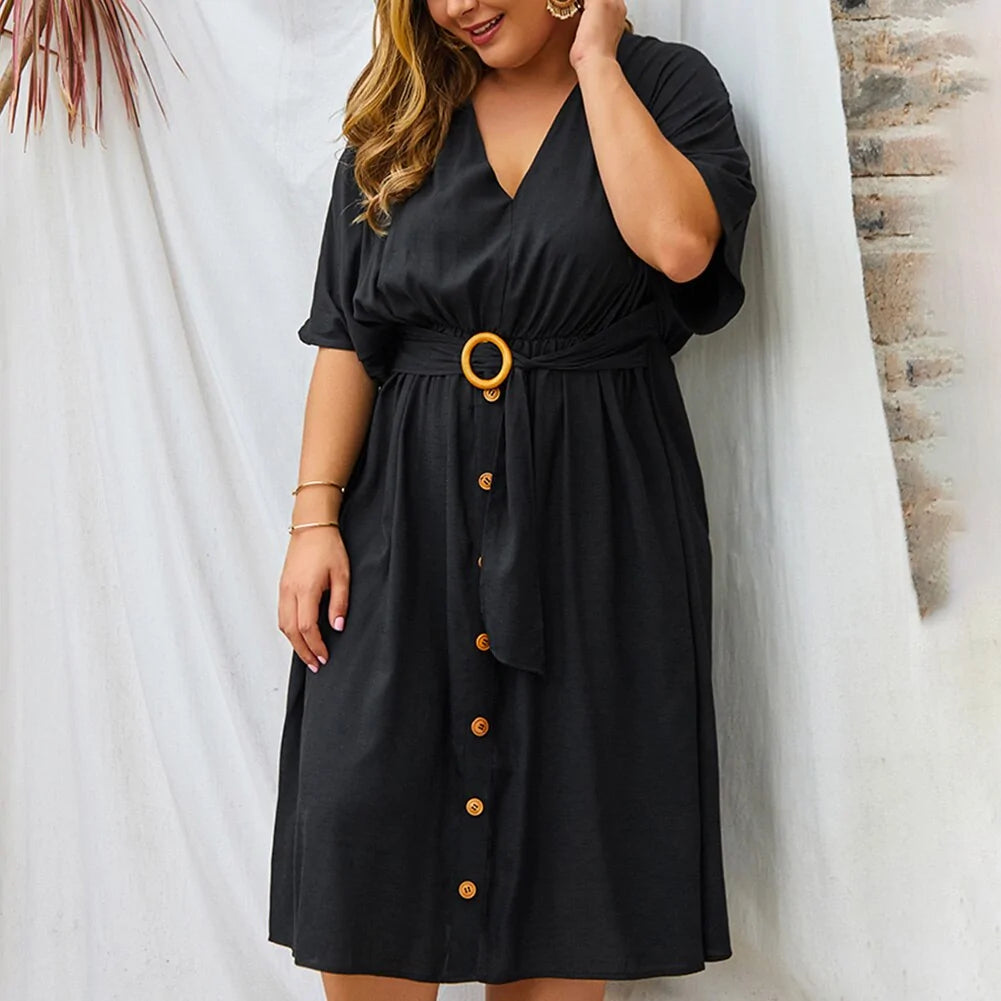 Plus Size Dress Full Sleeve V Neck