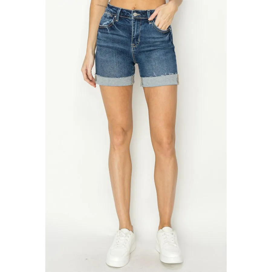 RISEN High Rise Cuffed Denim Shorts