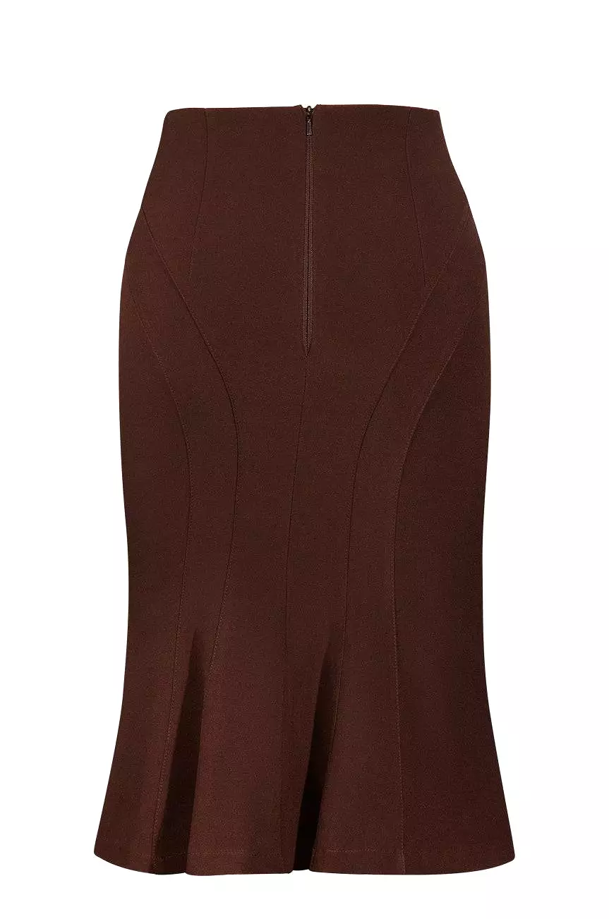 Sherlock Fluted Wiggle Skirt (Brown)