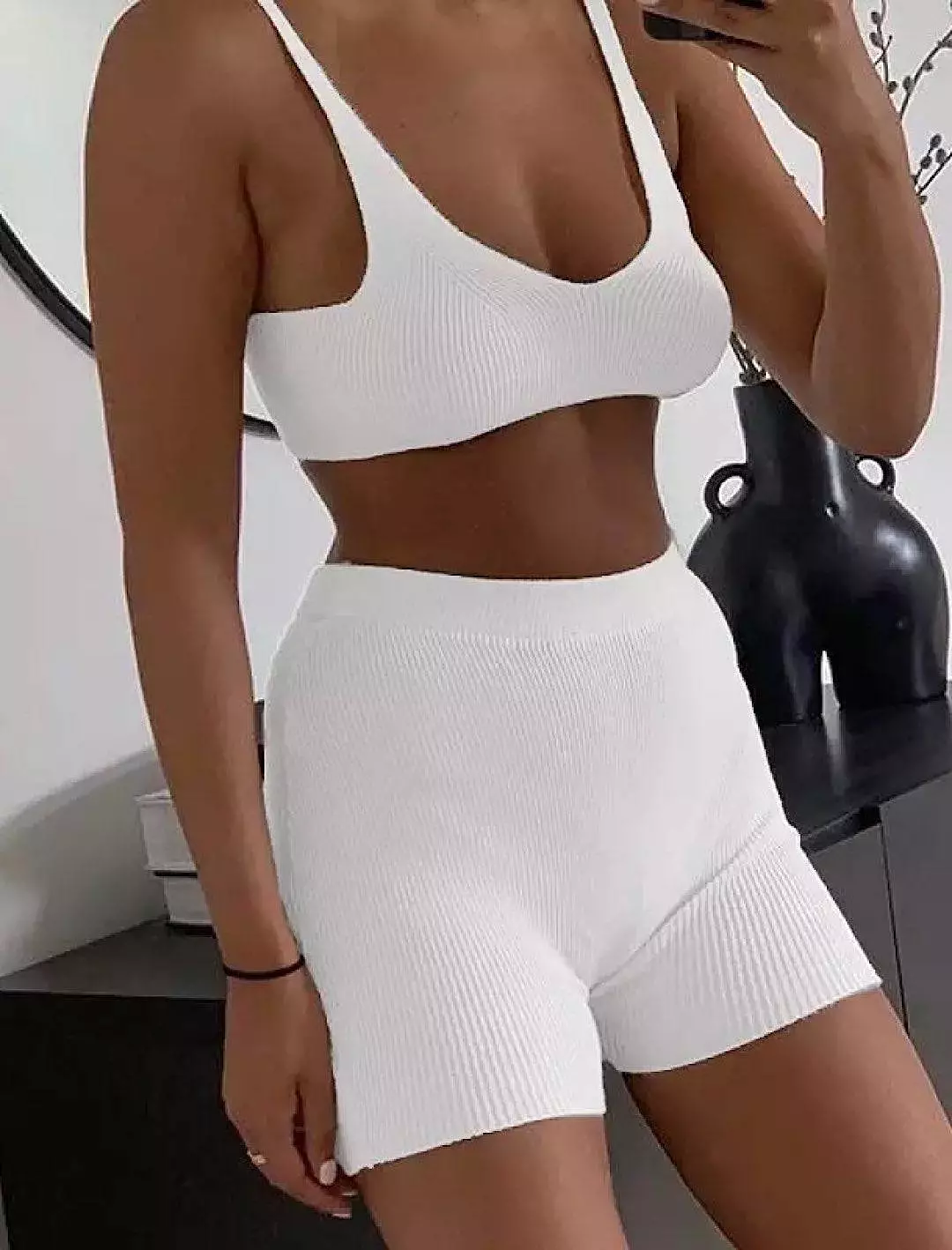 Stretchy Knit Bra and High Waisted Tight Shorts Set