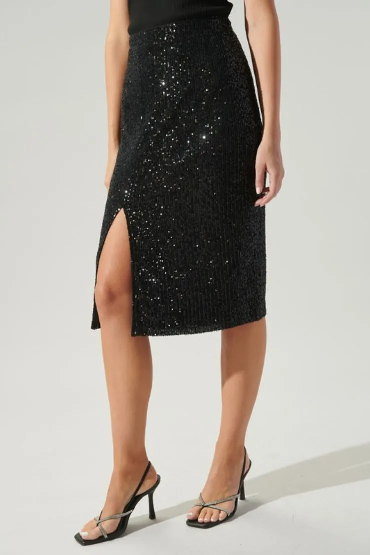 Vivica Black Sequin Pencil Skirt