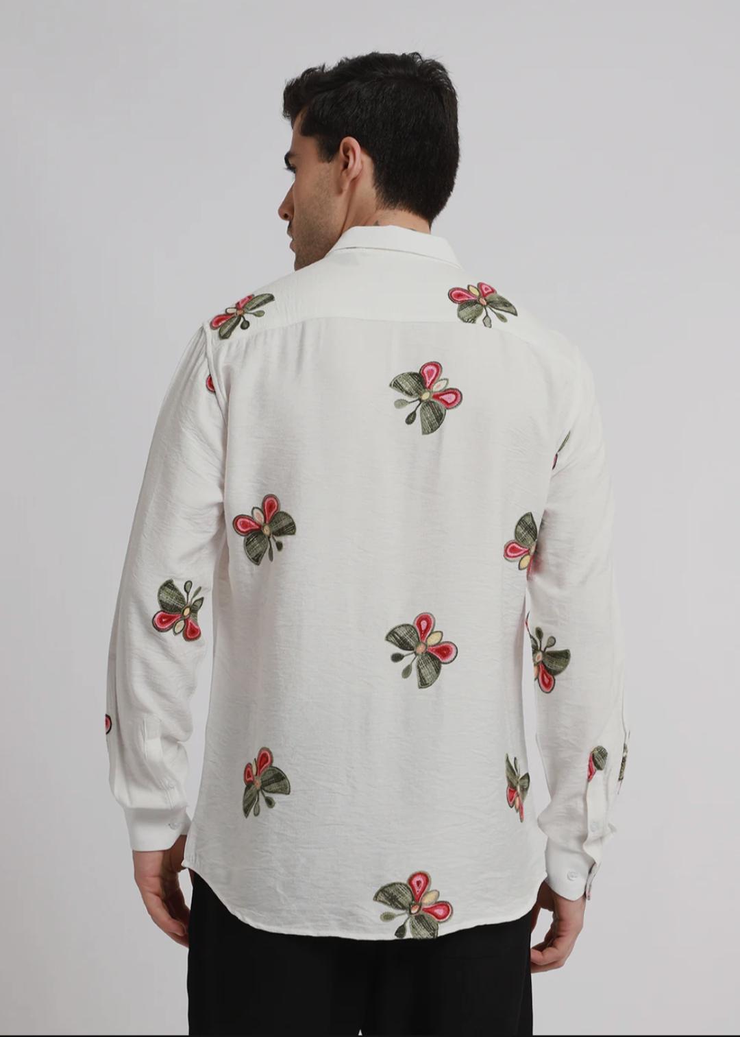 white butterfly embroidered ehirt