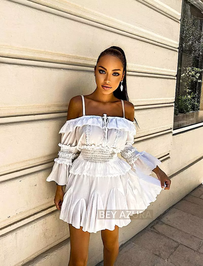 White Two Piece Frill Top and Shorts Set