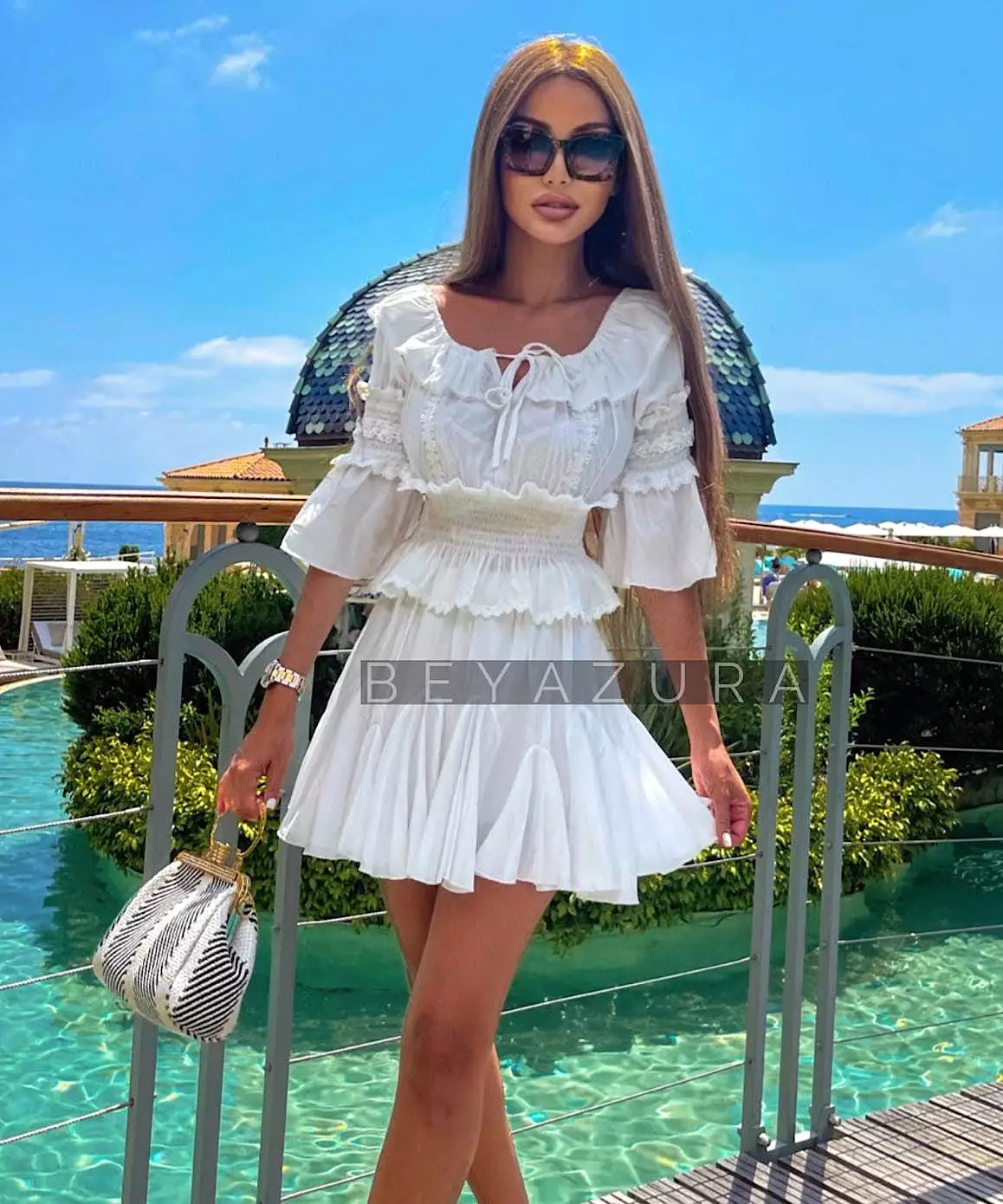 White Two Piece Frill Top and Shorts Set