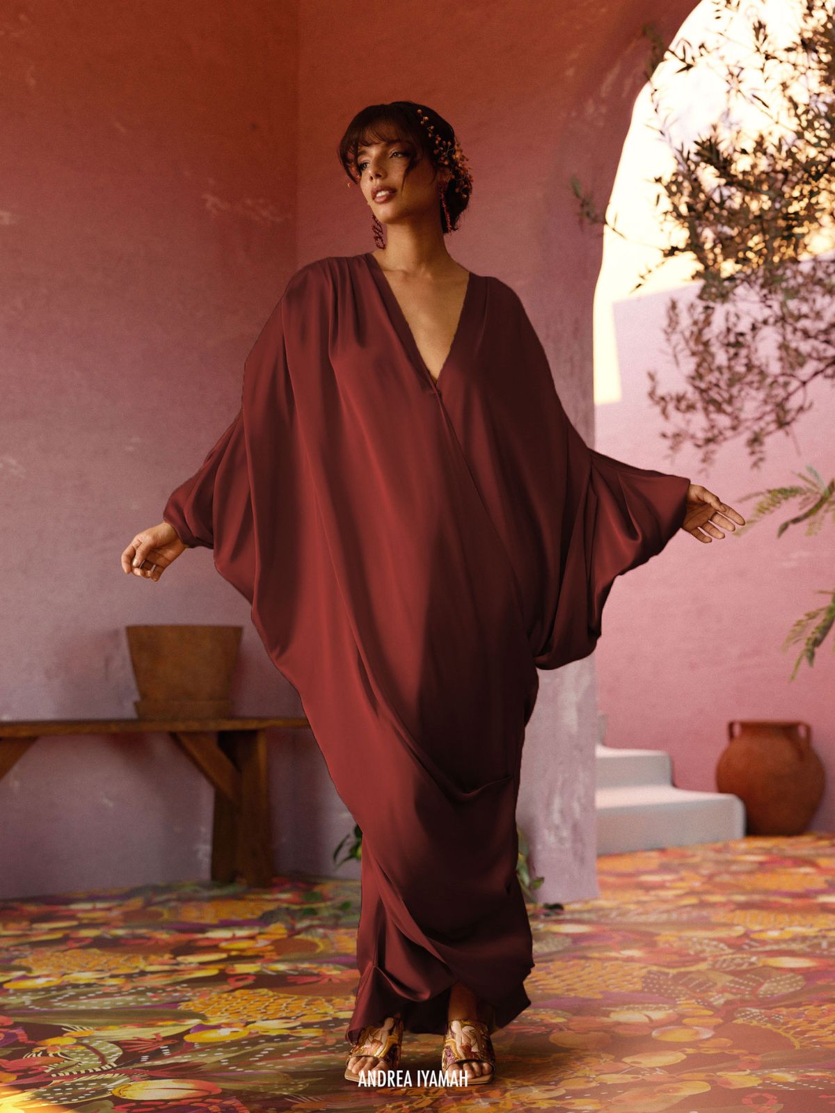 Wine Tibara Kaftan Dress