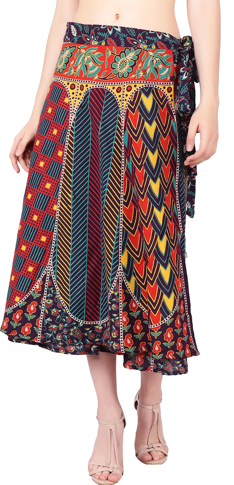 Women's Printed Wrap Around Cotton Long Indian Skirt (Purple, One Size)